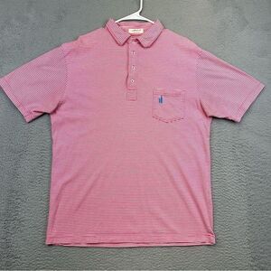 Johnnie O West Coast Prep Polo Mens Large Pink Striped Cotton Preppy Casual Surf